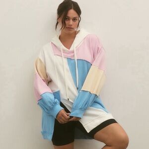 Anthropologie Pilcro Oversized Pastel Colorblock Patchwork Hoodie Sweatshirt S